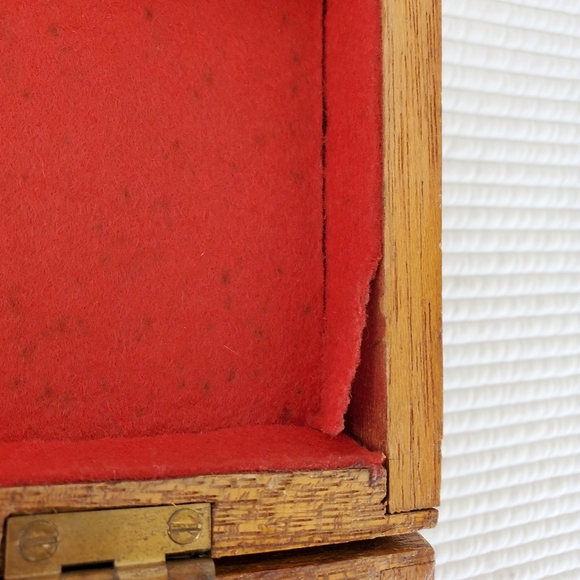 Star Inlay Wooden Box Hinged Lid 9.5" Handmade Red Velvet Lined Jewelry Trinket - Picture 13 of 13